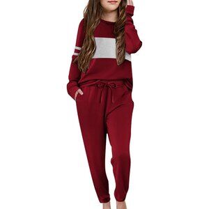 Girls' Clothing Sets Sweatsuits Long Sleeve Color Block Pullover Sweatshirts and